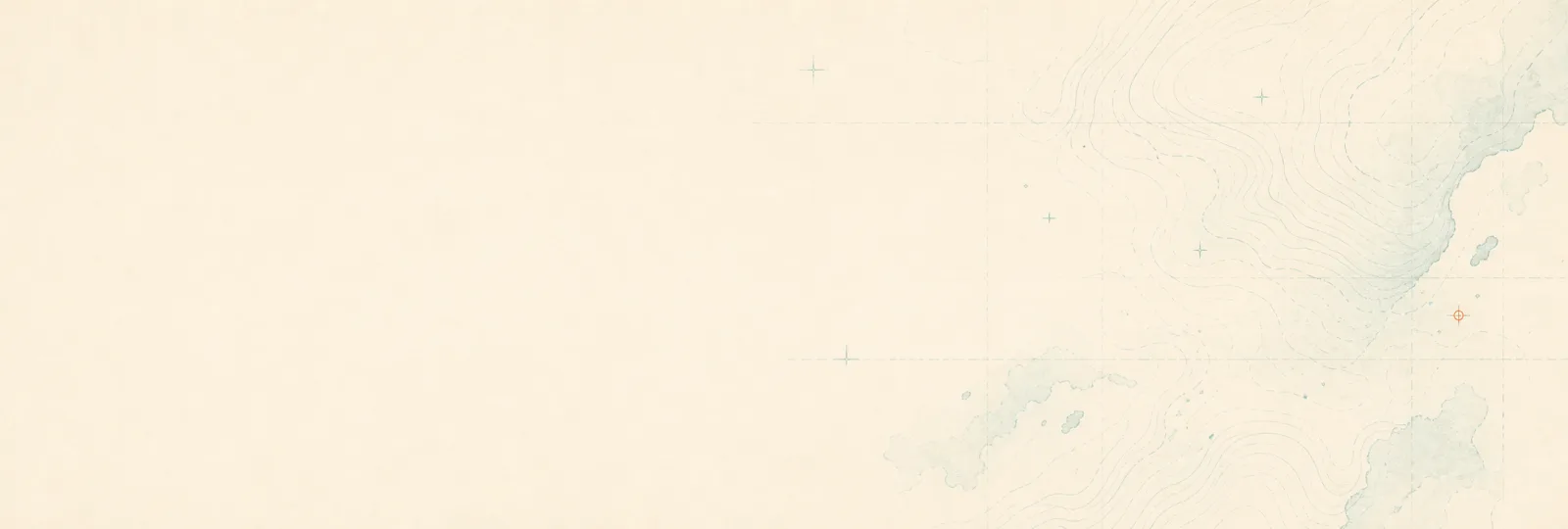 A minimal watercolour page with faint contour hairlines and a graticule along one edge on mostly-empty eggshell — sober framing for legal and transparency.